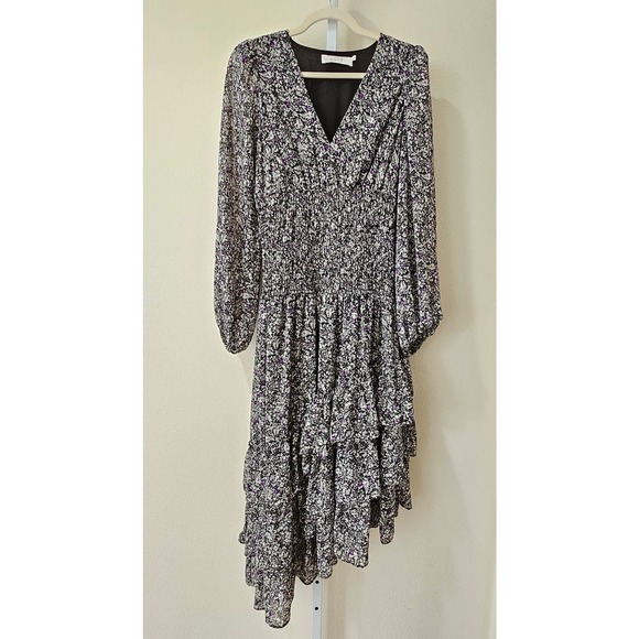 ASTR THE LABEL Asymmetrical Long Sleeve Smocked Ruffle Floral Maxi Dress Sz M - Picture 1 of 16